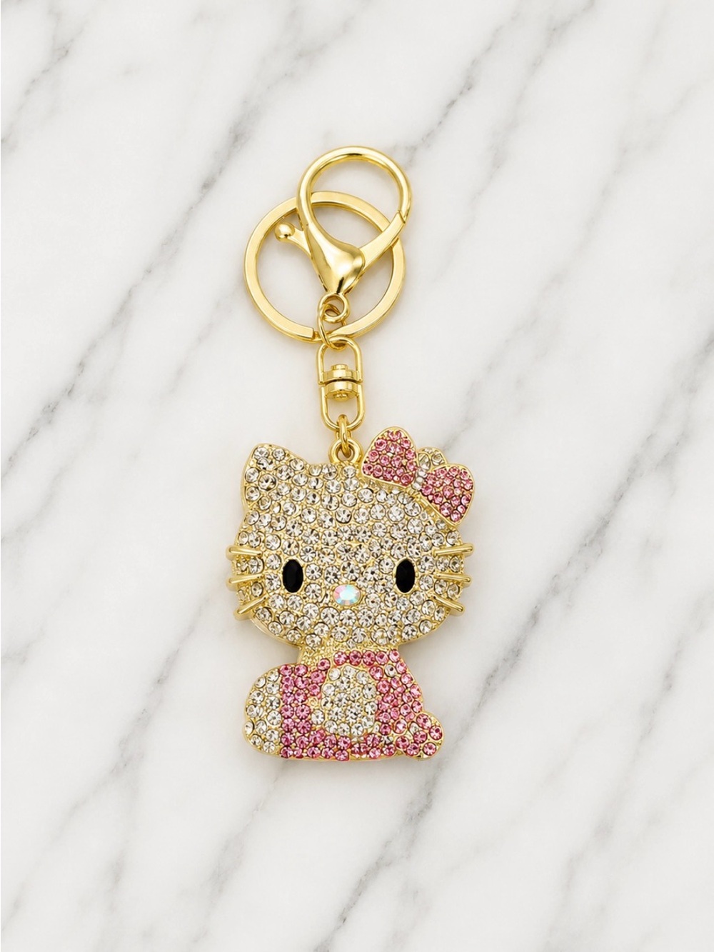 Bag Charm/Keyring-Hello Kitty Charm With Pink and Clear Rhinestone-Gold Hardware